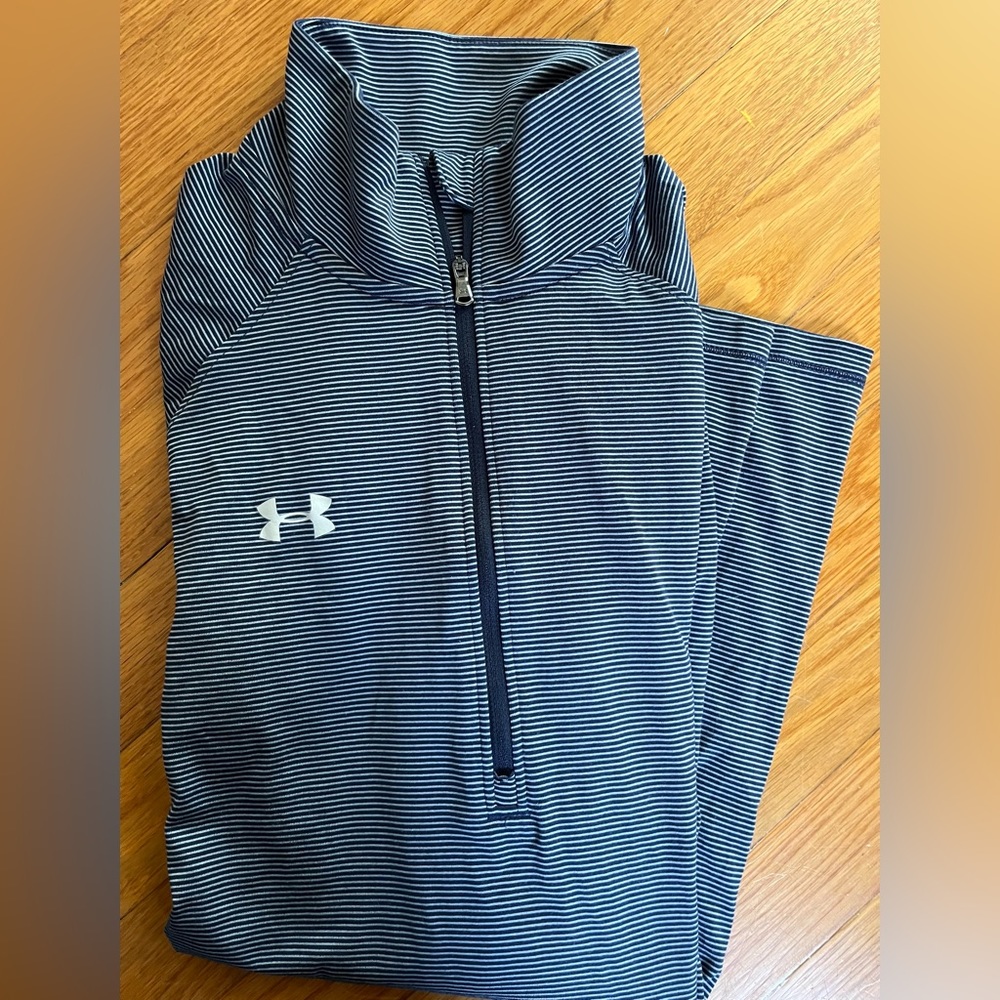 Under Armor Quarter Zip Athletic Top Navy White Striped